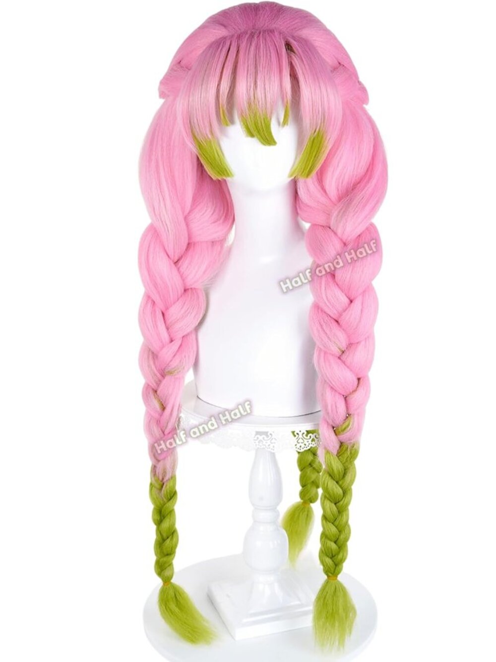 Women's Pink Green 39 Inch Cosplay Platinum Blonde Wigs With Side Part Bangs